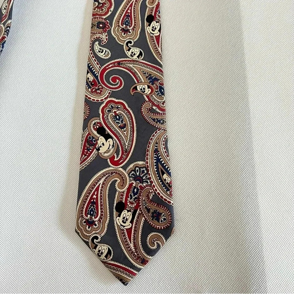Vintage Tie Mickey Mouse Paisley Print Gray W 3.5 "X L 58.5" All Silk - Picture 2 of 6
